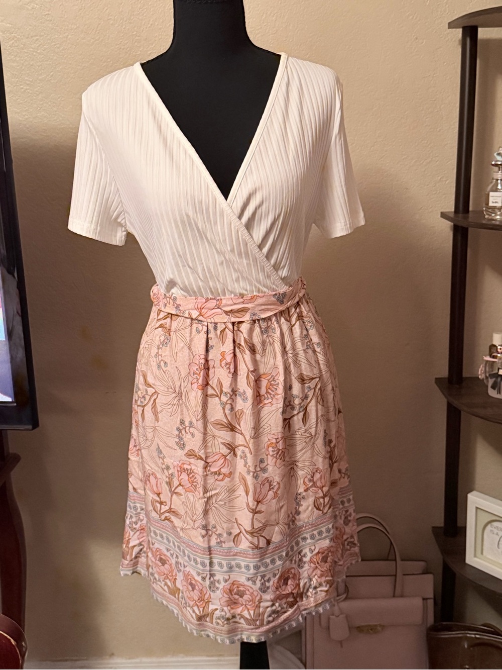 Floral Pink and Cream Wrap Dress